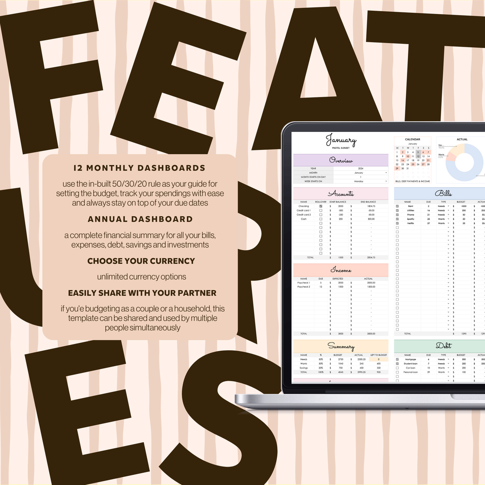 50/30/20 Budget Spreadsheet