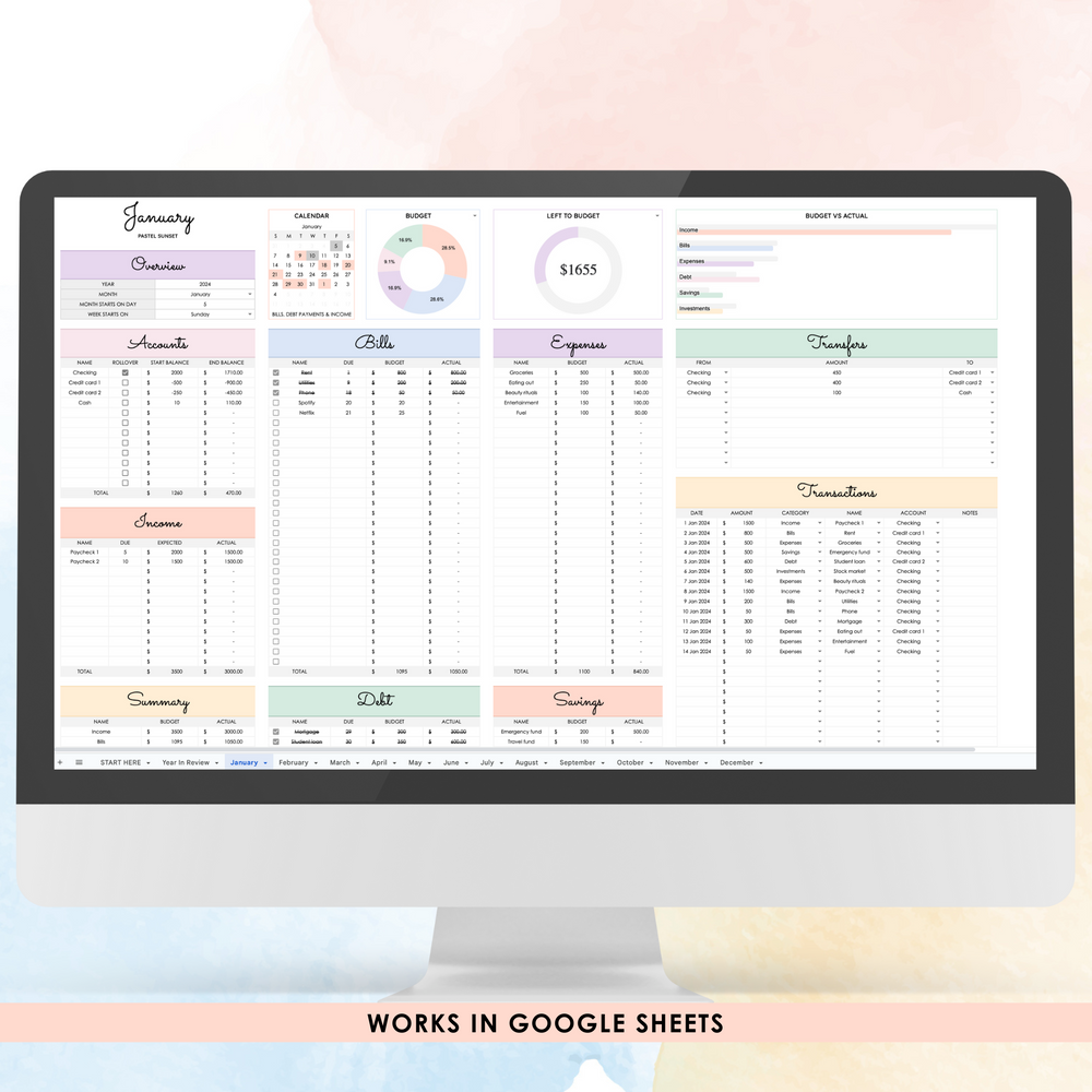 Monthly Budget Spreadsheet (Google Sheets)
