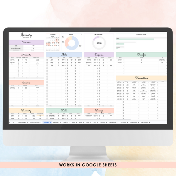 50/30/20 Monthly Budget Spreadsheet (Google Sheets)