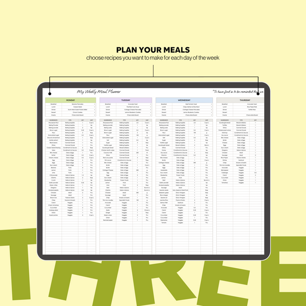 Meal Planner Spreadsheet