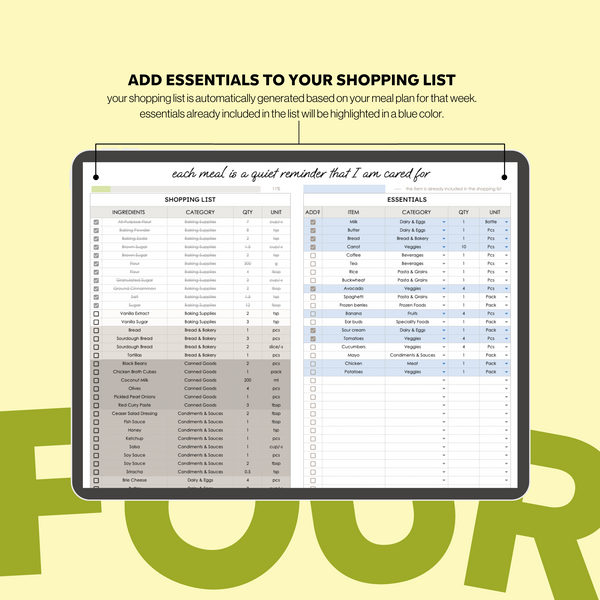 Meal Planner Spreadsheet